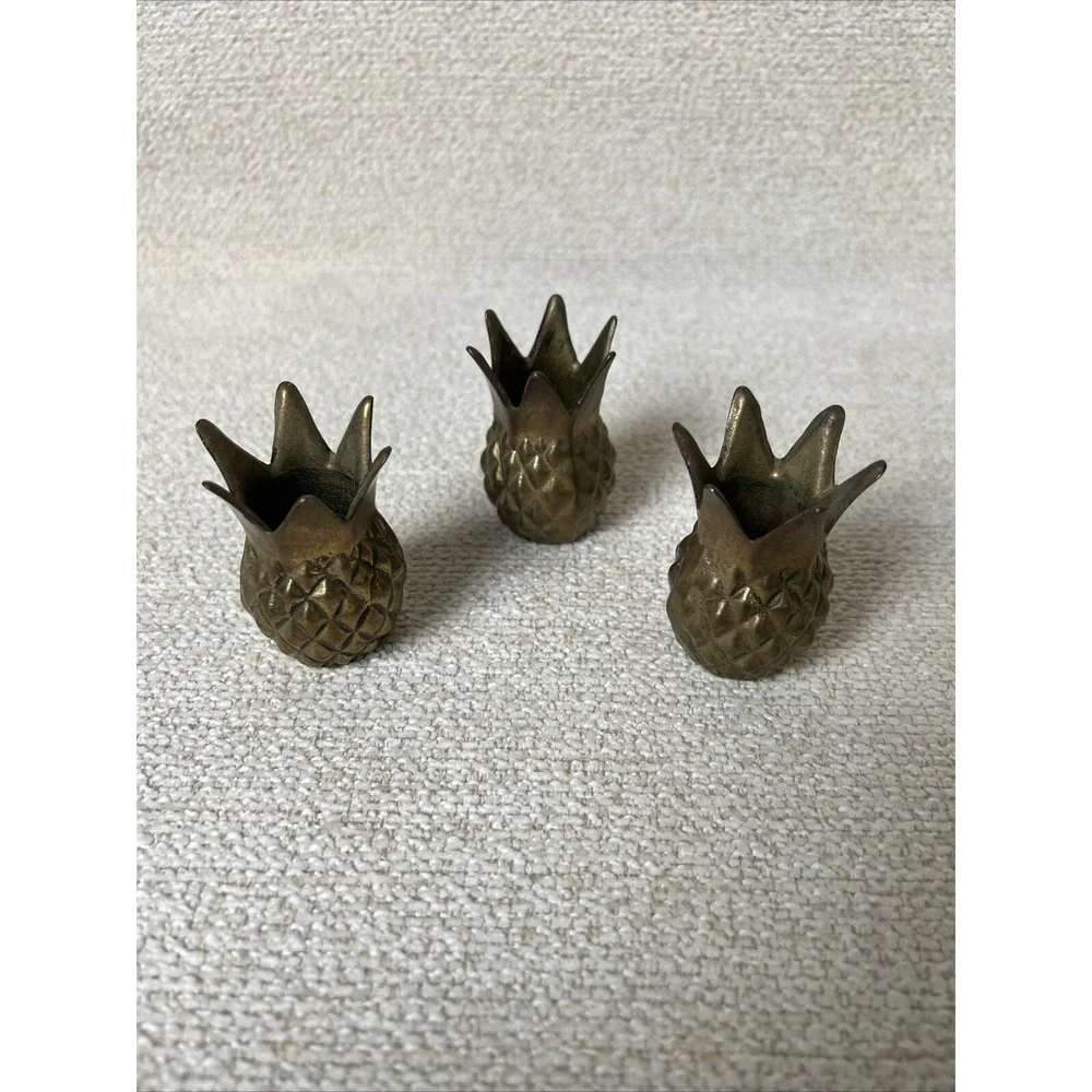 Vintage Brass Pineapple Candle Holders Lot of‎ 3 Decoration Tropical Small